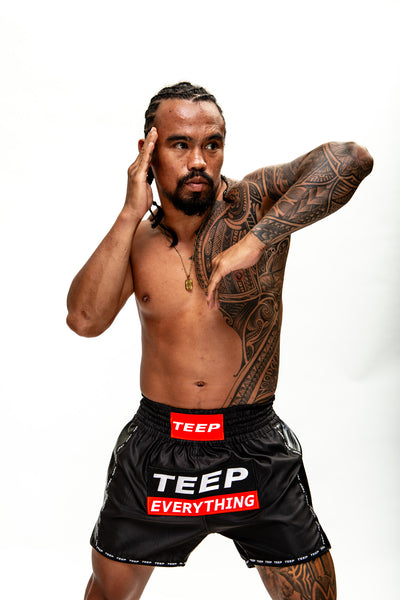 Teep Everything plain black Thai boxing shorts