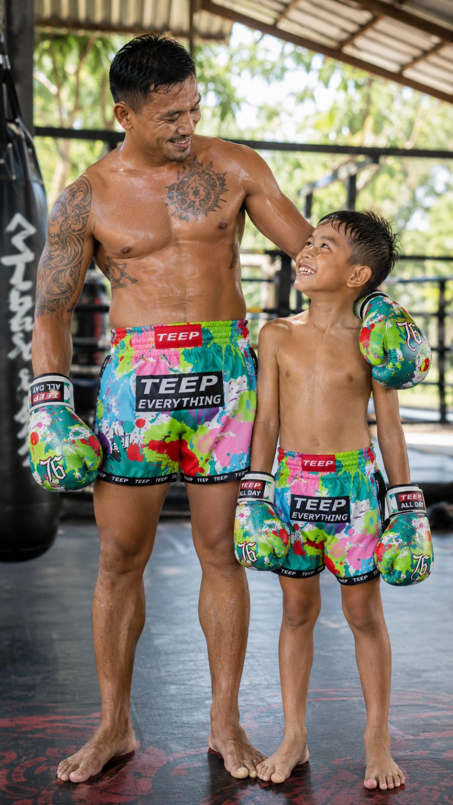 Kids TEEP multi-colour thai boxing shorts