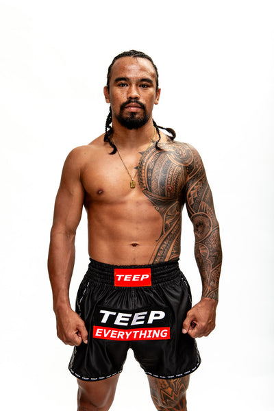 Teep Everything plain black Thai boxing shorts